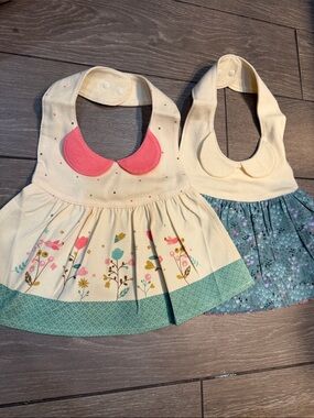 Baby Bibs Floral Cream with Pink and Teal lot of  2 Baby dress bibs
